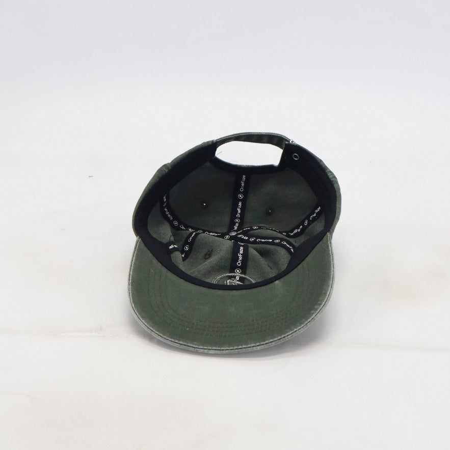 Inside lining of the OneFaze Heritage Washed Cap in Olive Green