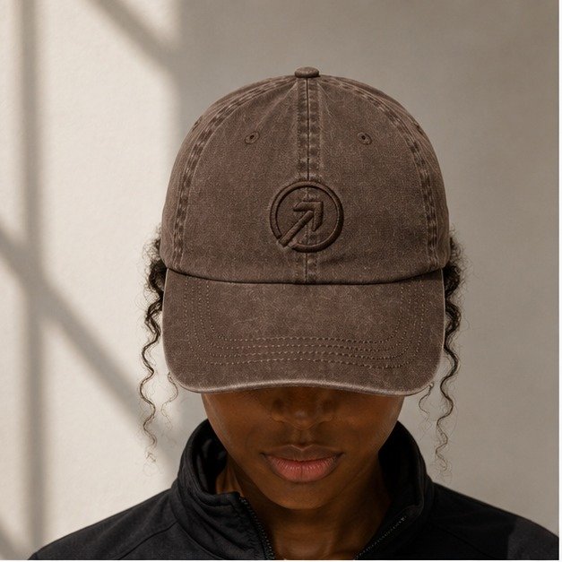 OneFaze Heritage Washed Cap Brown — worn by a model, front