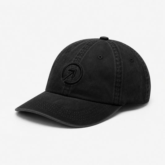 Front — OneFaze Heritage Washed Cap in Charcoal Black with tonal 3D embroidered arrow monogram