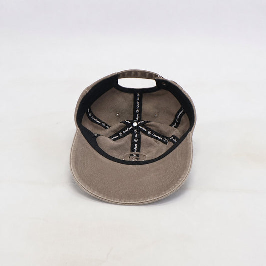 OneFaze Heritage Washed Cap Taupe — detail view of the branded inside lining