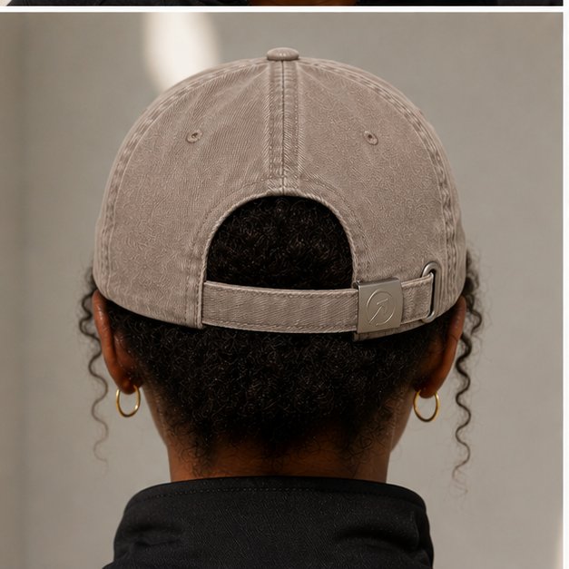 OneFaze Heritage Washed Cap Taupe — worn by a model, back with adjustable strap