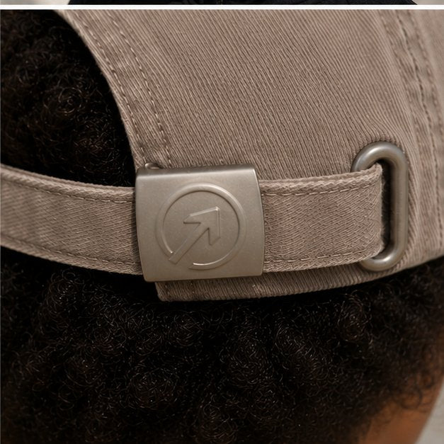 OneFaze Heritage Washed Cap Taupe — detail view of the metal buckle