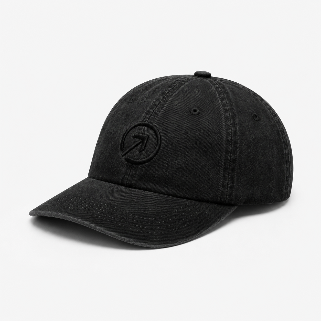 OneFaze Heritage Washed Cap – Charcoal Black, three-quarter view