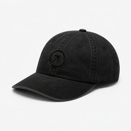 OneFaze Heritage Washed Cap – Charcoal Black, three-quarter view